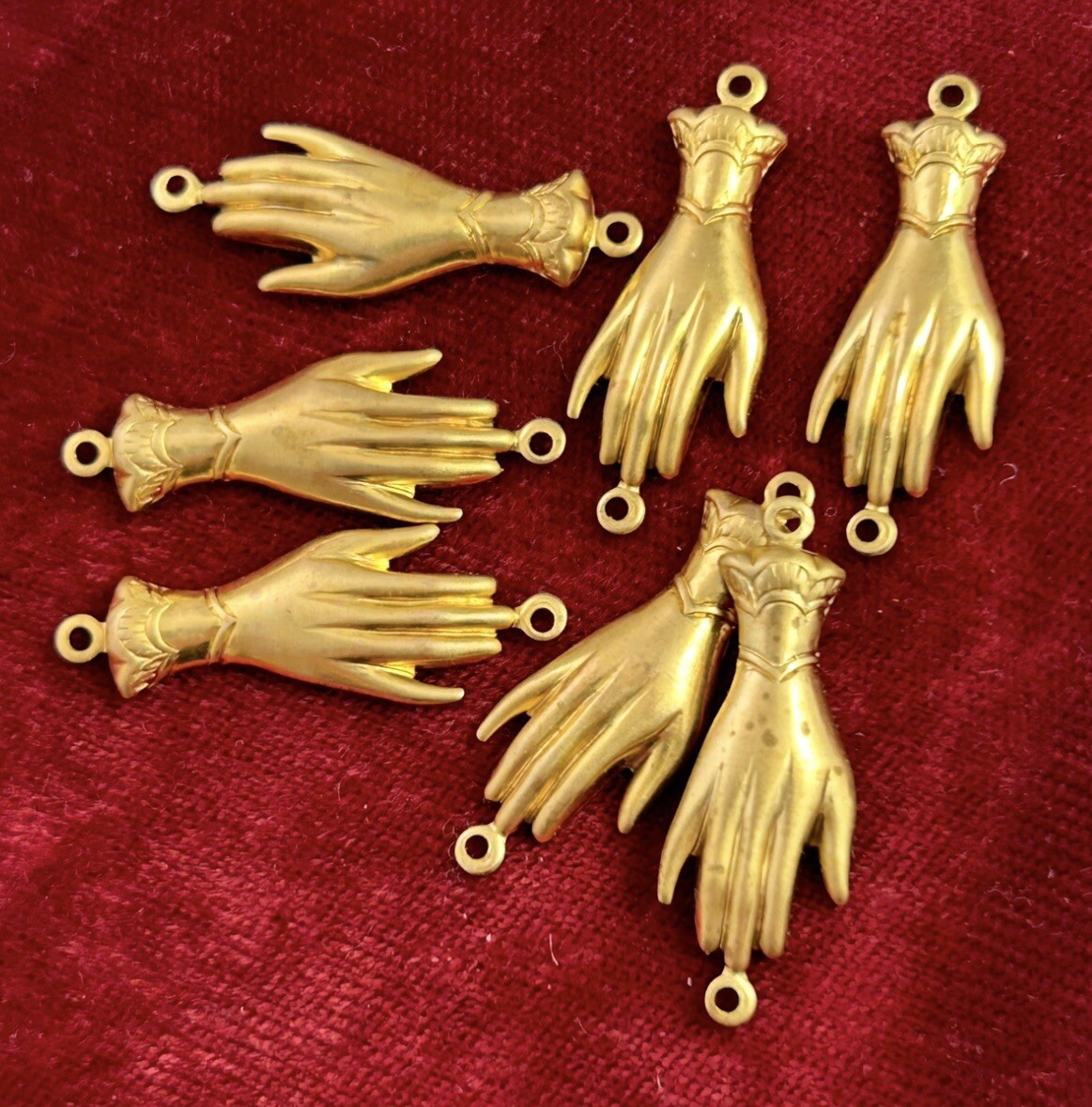 Vintage Connectors Lot Victorian Woman Hand Brass Stampings Jewelry Making Craft