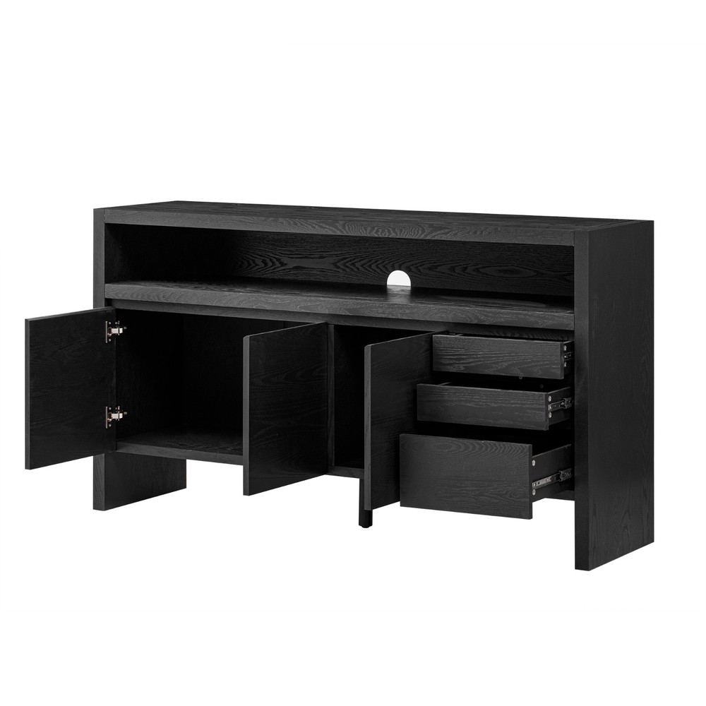 60" Modern Solid Ash Veneer Sideboard (3 Doors+3 Drawers, Semi-Open Shelf