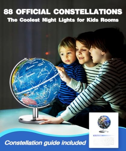 8'' Illuminated World Globe with Constellation Night Light, Educational Light