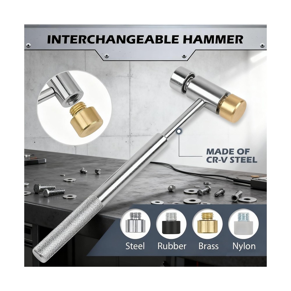 25-Pc Pin Punch Hammer Set w/ Bench Block | Roll Pin Punches & Replaceable Face