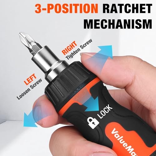 8-in-1 Stubby Ratcheting Screwdriver, Multi-bit Screwdriver, Quick-load