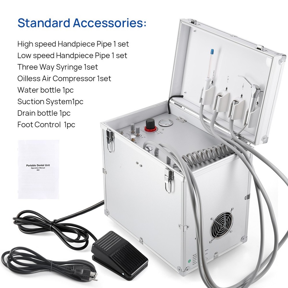 Portable Dental Mobile Delivery Unit Rolling Case Suction Air Compressor System