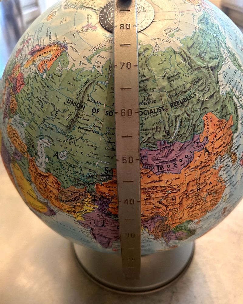 Vintage 1960s REPLOGLE 12" WORLD GLOBE Rotating Relief Map Countries Oceans Base