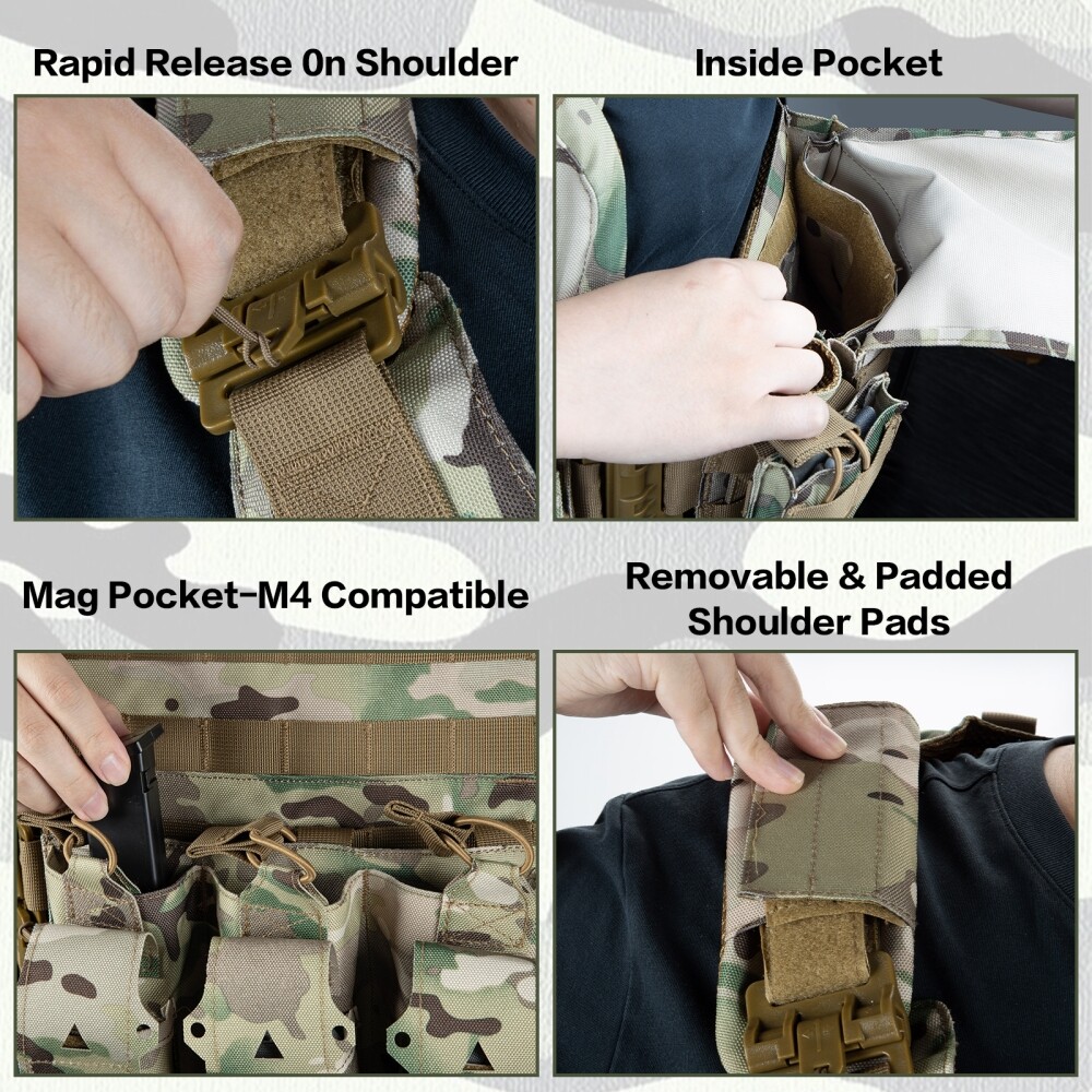 Tactical Vest Chest Rigs Quick Release Lightweight Vest Adjustable for Training