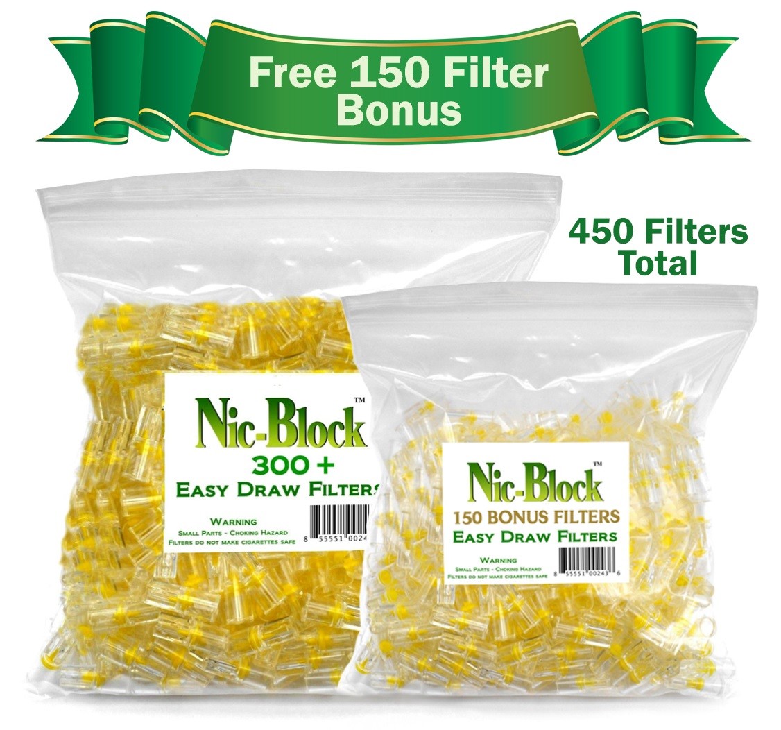 NIC-BLOCK Cigarette Filters Bulk Economy Pack 300 + 150 FREE BONUS FILTERS TIPS