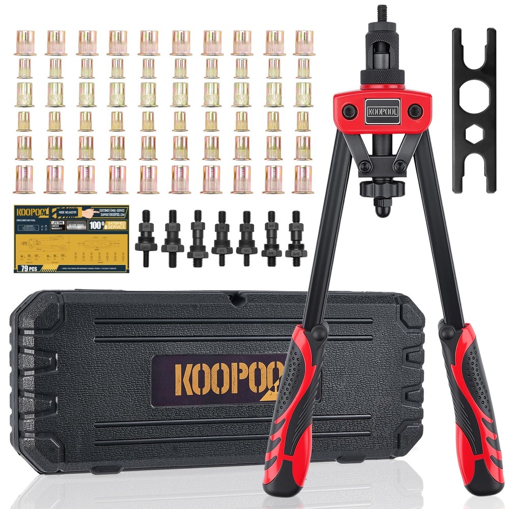 KOOPOOL 14" Rivet Nut Tool Kit, HeavyDuty Rivnut/Nutsert Tool with 7 Mandrels...