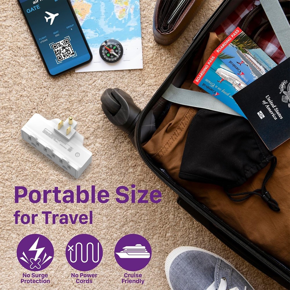 Three way rotating outlet plug adapter right angle wall extender grounded