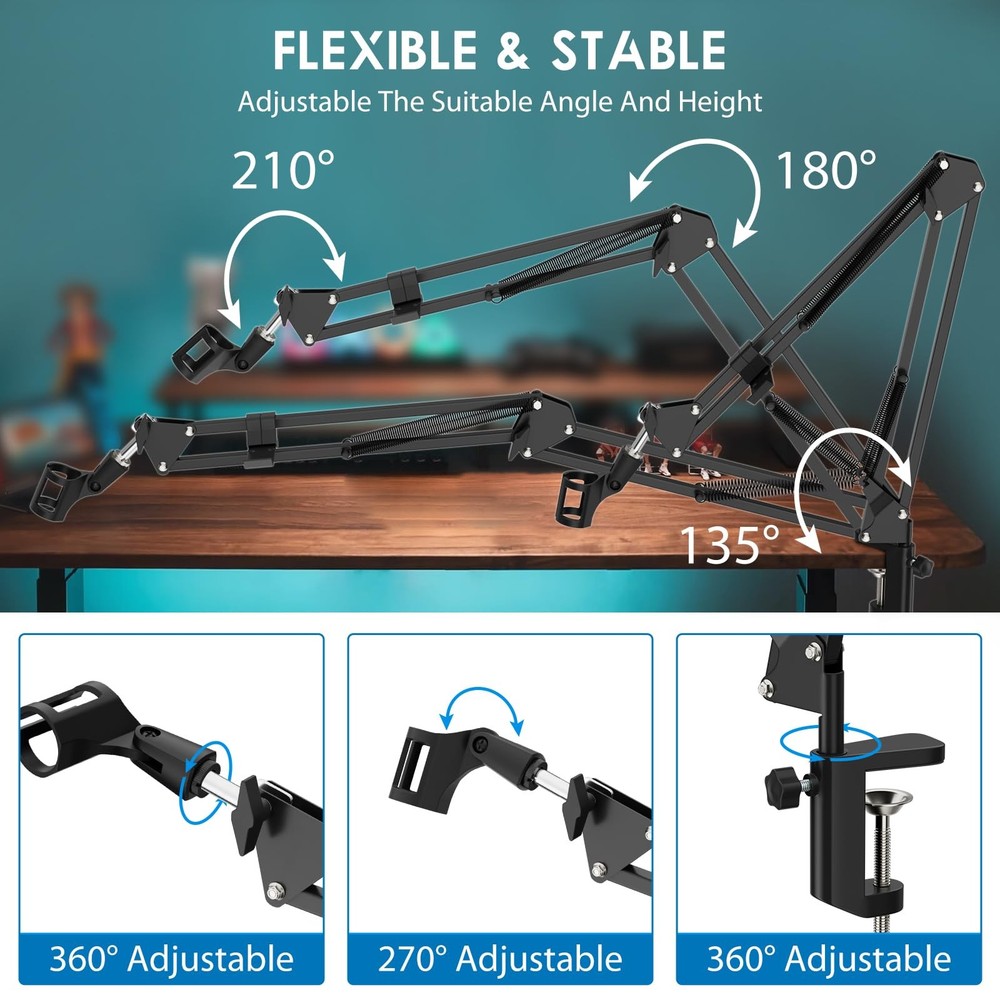 K KASONIC Adjustable Desktop Microphone Stand Compatible HyperX Broadcast Studio
