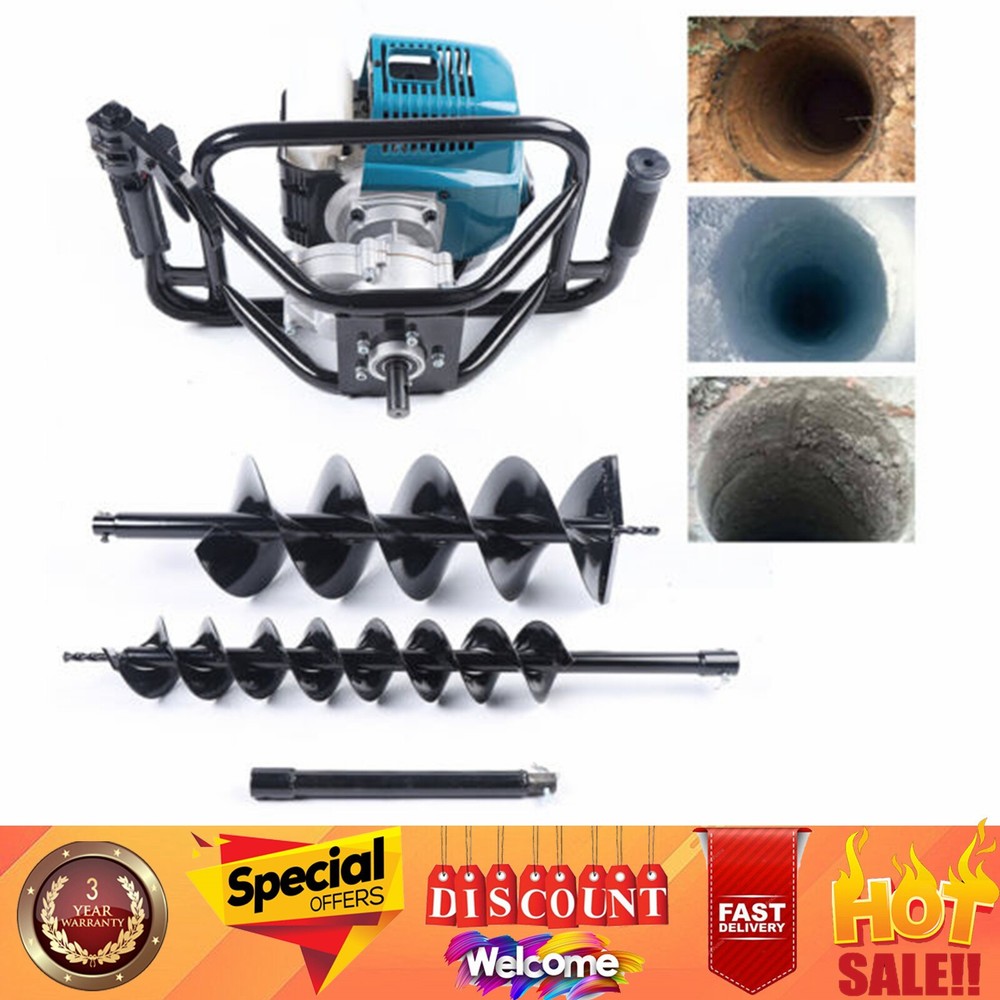 52cc 2 Stroke Post Hole Digger with 2 Bits Gas Powered Earth Auger Drill Machine
