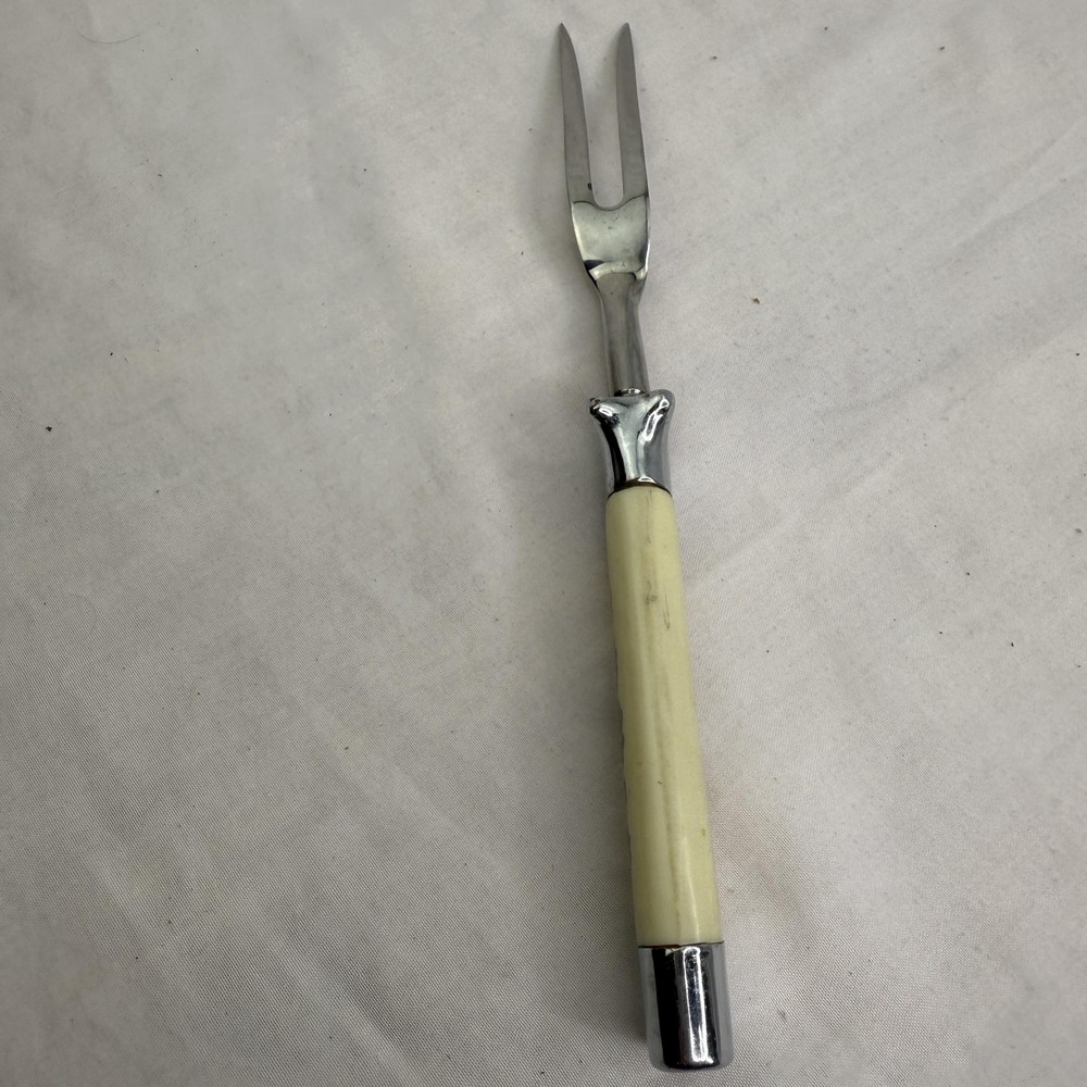 Botanical Oak Leaf Stainless Carving Fork Silver White Handle Japan Kitchen