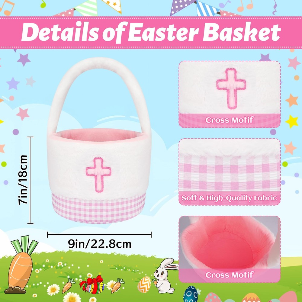 Leokawin Easter Basket - Easter Baskets for Kids,Pink Grid Cross Easter Baske...