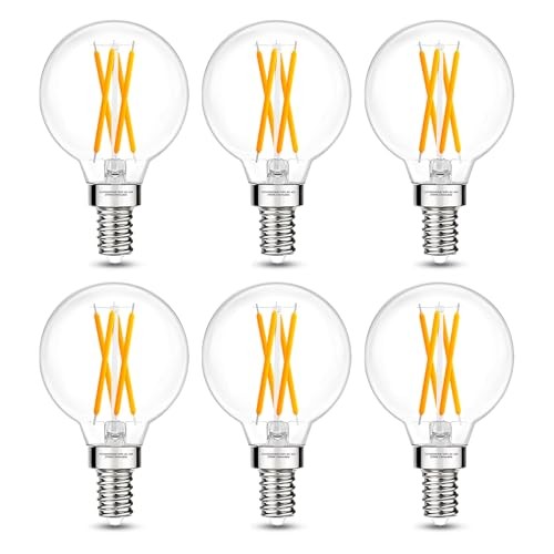 E12 G16.5 Candelabra Bulb, G16.5 Round Small Globe LED 6 Pack 40w Warm White