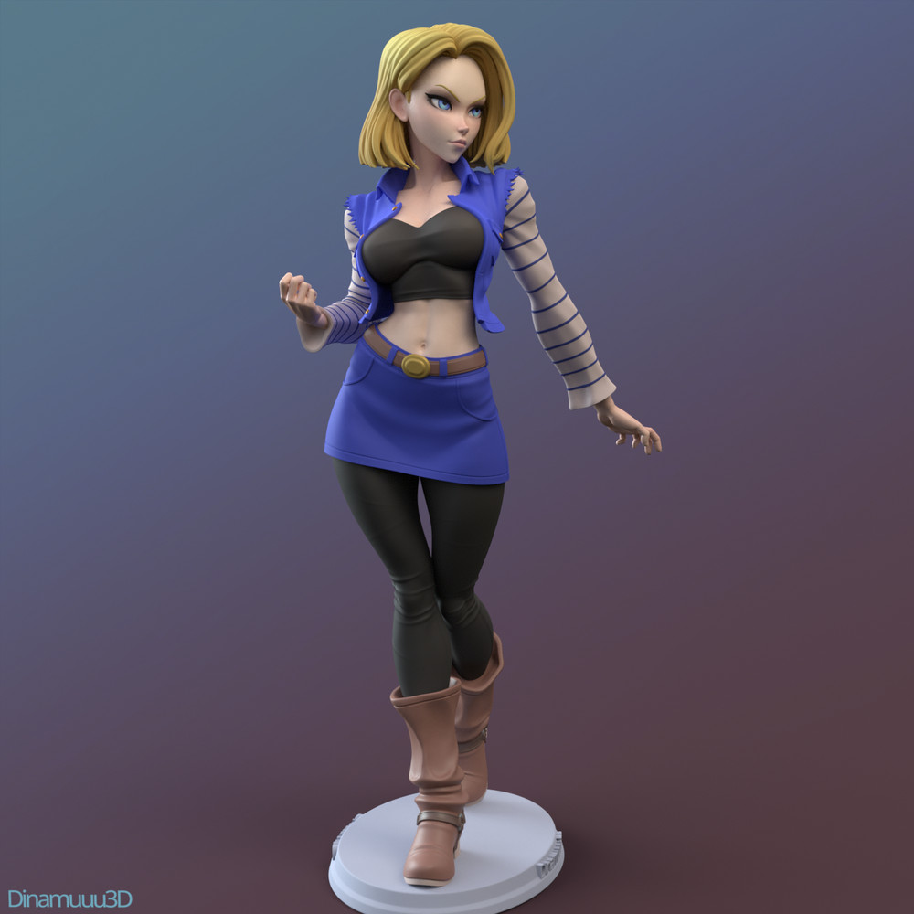 Android 18 3D SOLID RESIN Statue Model Part Kit-Space Gray-Unpainted