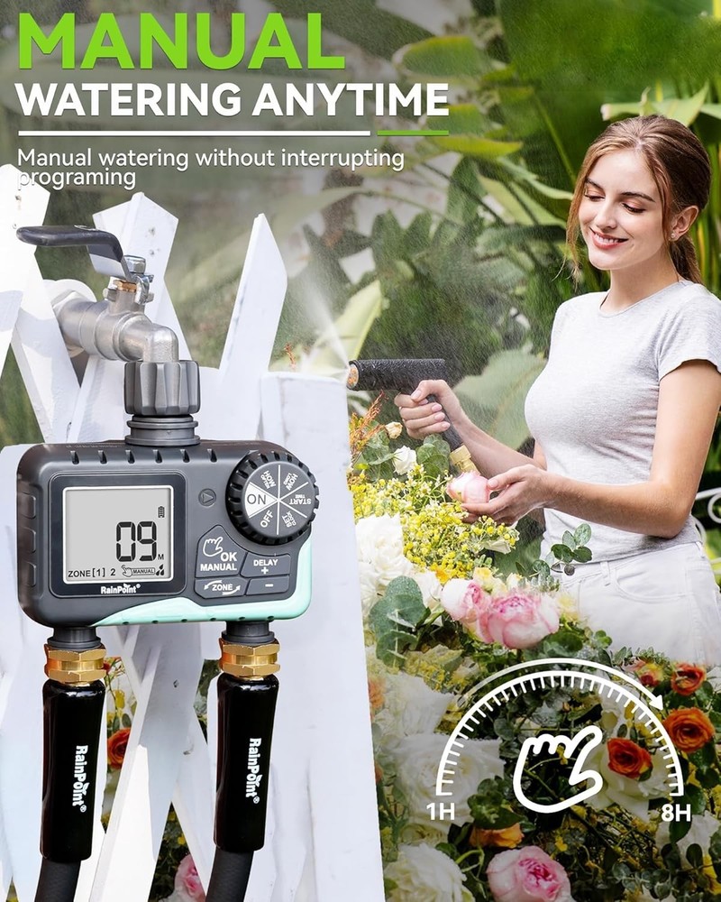 Efficient 2-Zone Water Timer with LED Display - Your Automatic Garden Assistant