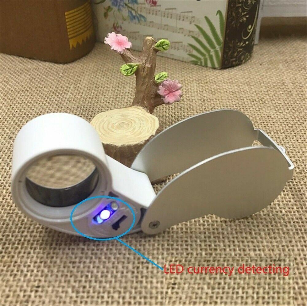 40X Magnifying Loupe Jewelry Eye Glass Magnifier LED Light Jewelers Loop Pocket