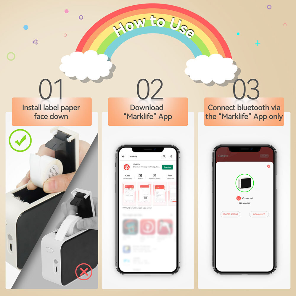 P15 Bluetooth Label Maker Machine Portable Sticker Barcode Thermal Label Printer