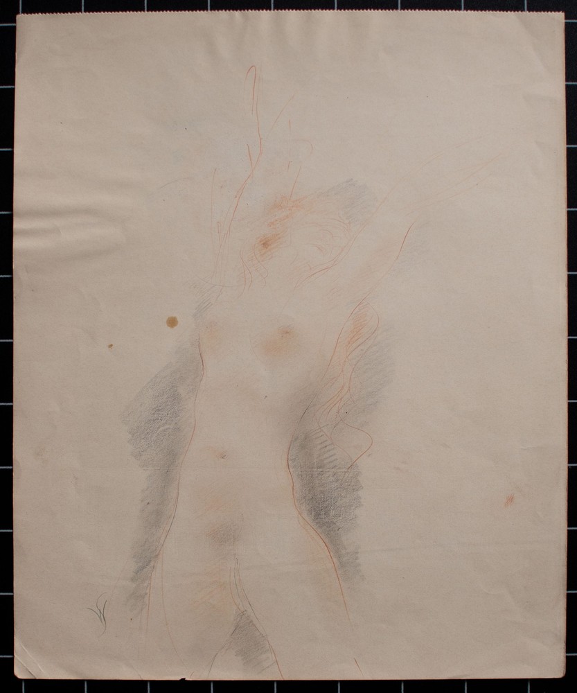 Willi Schmid female nude study Munich Secession monogram drawing unique