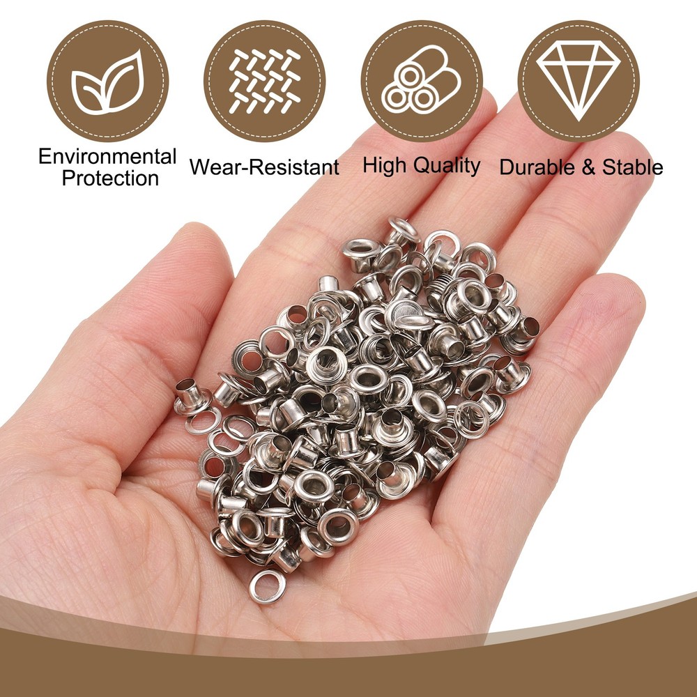 50Set Grommets Eyelets Kit 3mm Brass Eyelets with Washers Silver