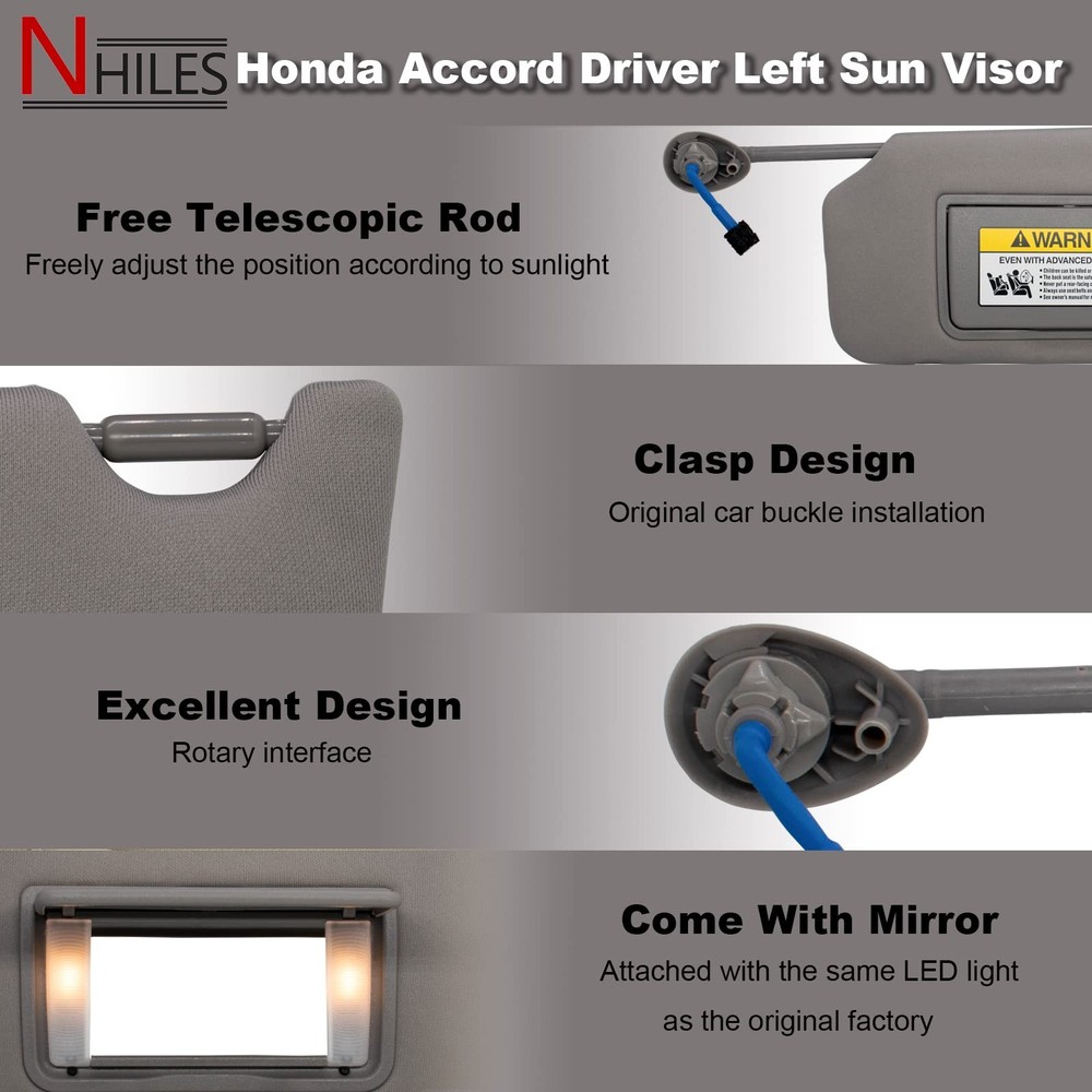 NHILES Left Driver Side Sun Visor Side, Gray(Left Side)