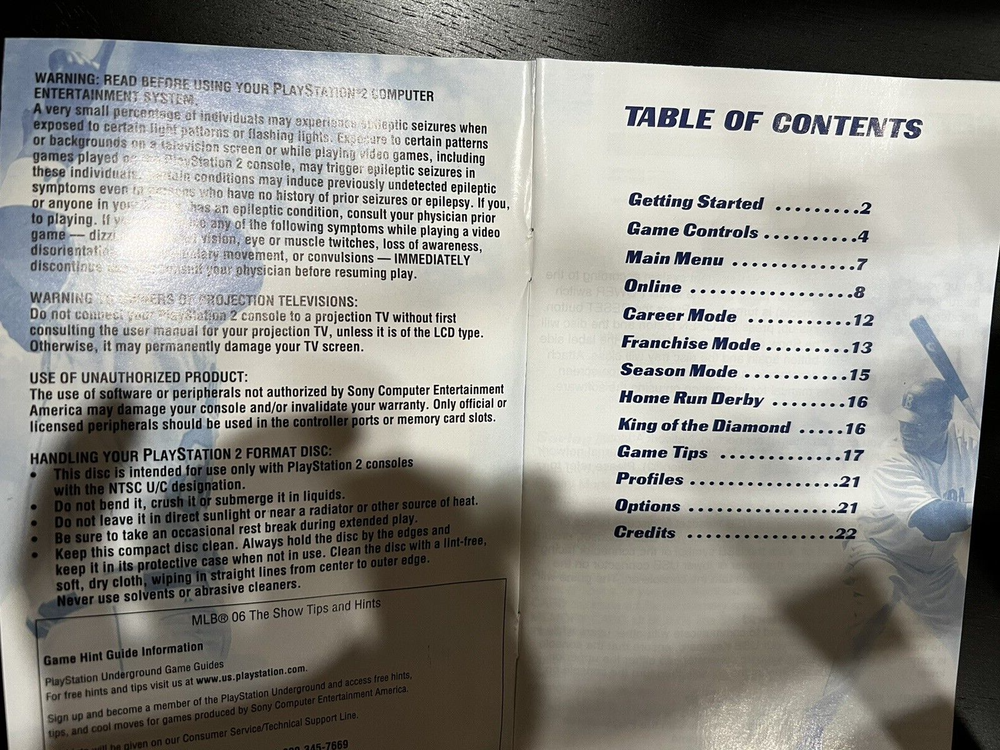 “The Show” Manual for PS2 Game (MLB06)