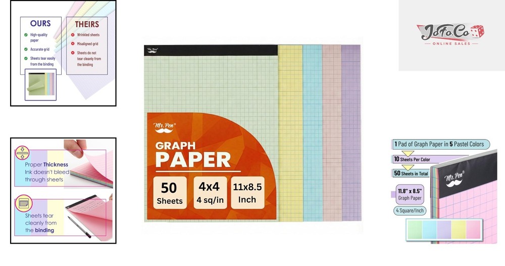 Versatile 11x8.5 Pastel Graph Paper Pad – 50 Sheets for Creativity & Calculation