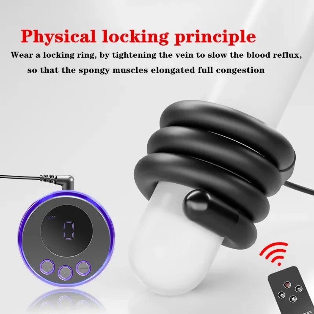 Electric Penis-Stretcher Enhancer-Ball-Scrotum-Ring-Delay-Ejaculation Men Remote