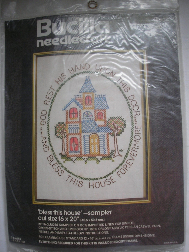 BUCILLA  NEEDLECRAFT KIT "BLESS THIS HOUSE - SAMPLER"  16"X20"