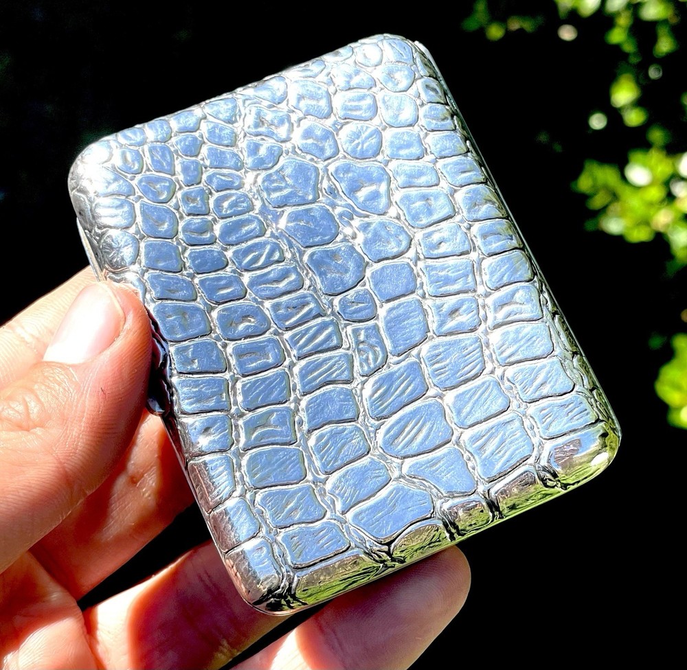 Solid Sterling Silver Hallmarked RARE Crocodile Design Cigarette Card Case