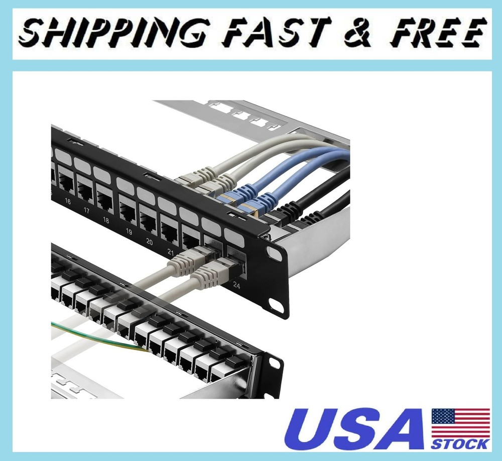 Rapink Patch Panel 24 Port Cat6A with Inline Keystone 10G Support, Coupler Patch
