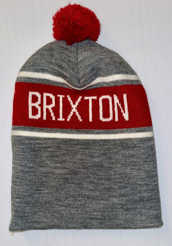 BRIXTON Gray & Red Knit Beanie Hat ~ One Size