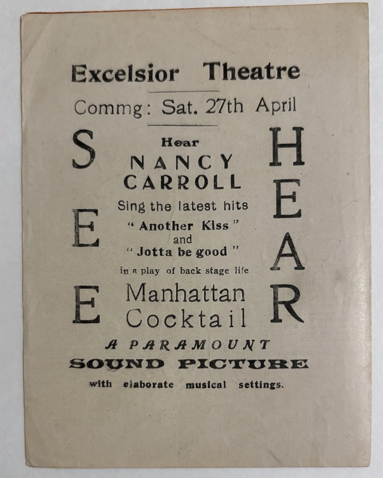 MANHATTAN COCKTAIL Orig Herald 1928 4 1/2”x6” Nancy Carroll Movie Poster Art 08