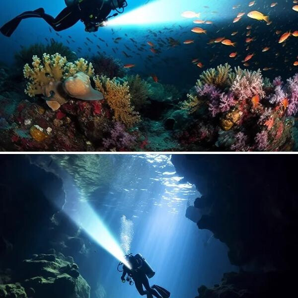 200000LM LED Diving Flashlight White/Yellow Double Light Torch Waterproof Lights