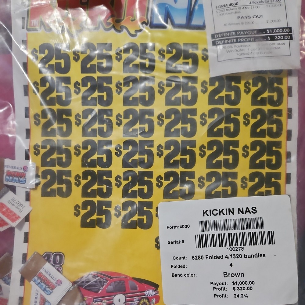 Pull Tab Tickets - Jar Tickets - Game - kicking Nas $25