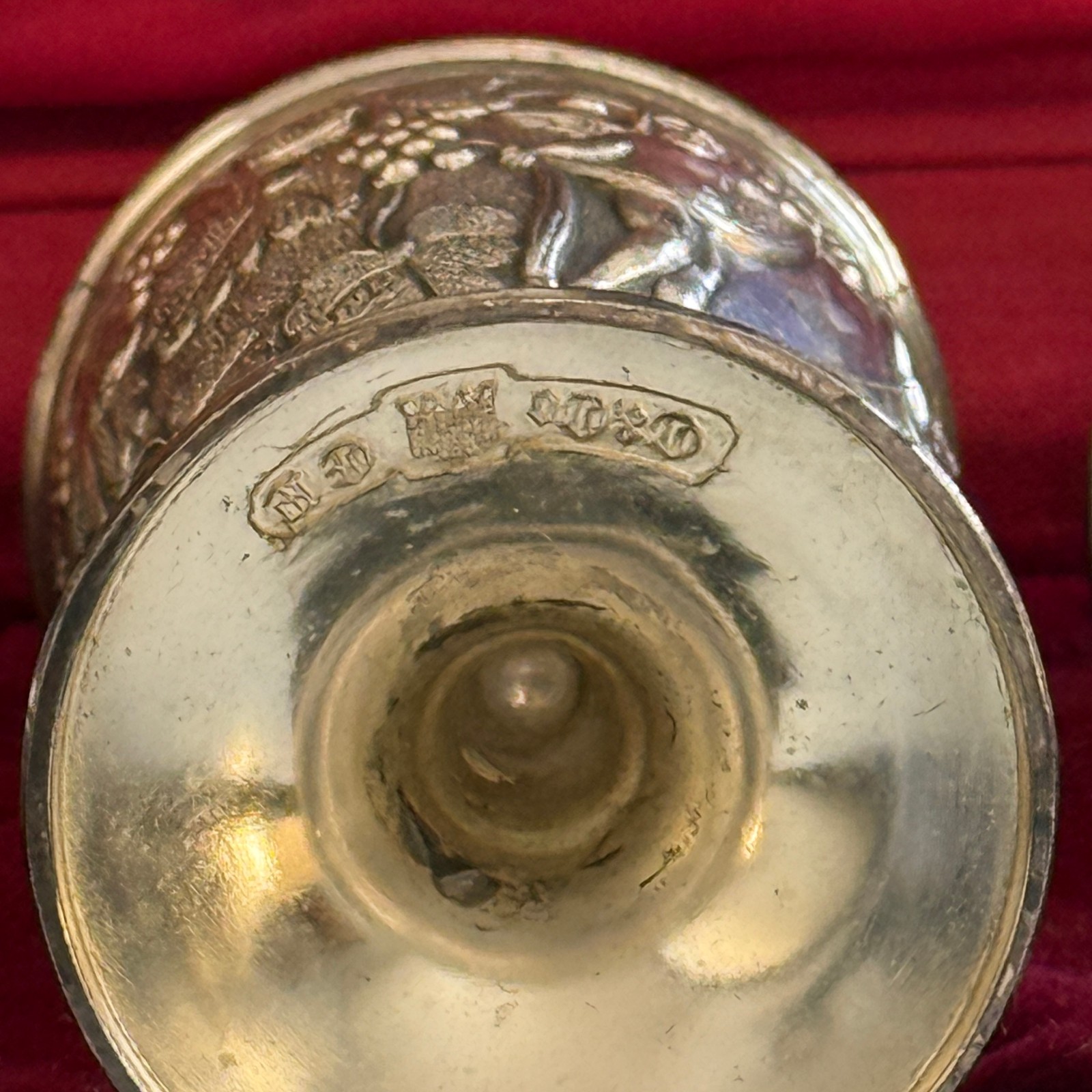 Vintage Victorian Barware with Cherub & Grapes - 4 Small Plated Wine Goblets