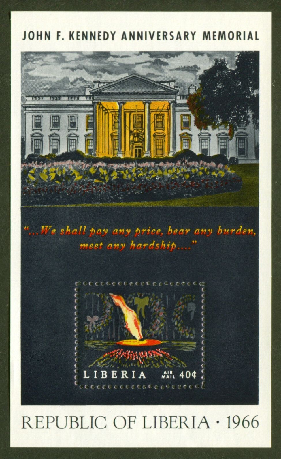 Liberia Scott# C175, 1966 John F. Kennedy Memorial S/S, VF MNH, No Faults