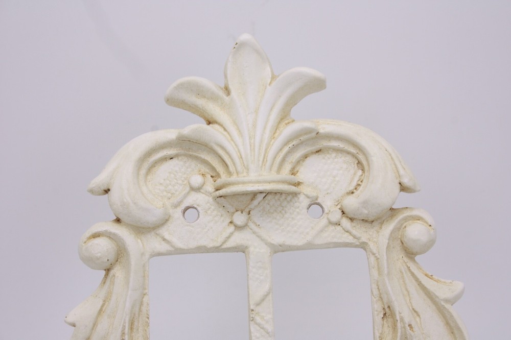 Composite 3D Antique Style Double White Dimmer Light Switch Plate Fleur de Lis