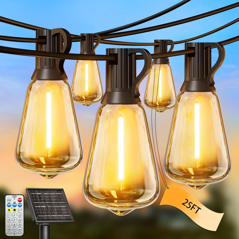25FT Solar String Lights Outdoor Waterproof with Remote & Timer LED Shatterproof
