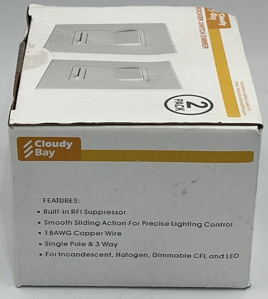 CLOUDY BAY ROCKER SWITCH DIMMER CBLD001WHA (2 Pack)