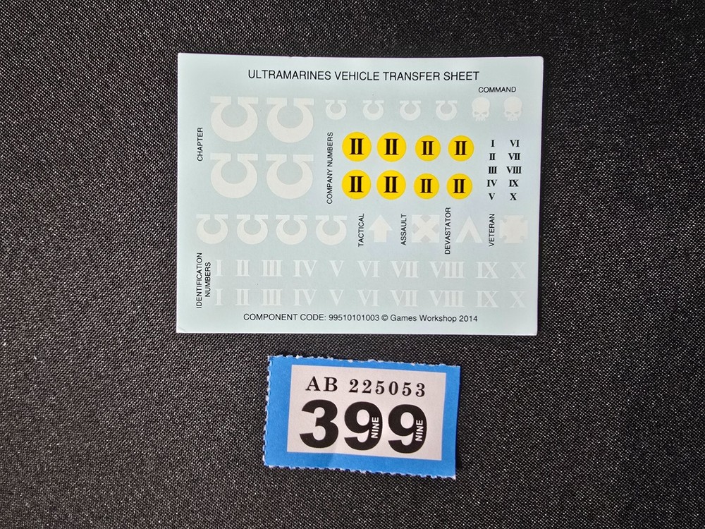 Games Workshop Warhammer 40k Space Marine Transfer Sheet