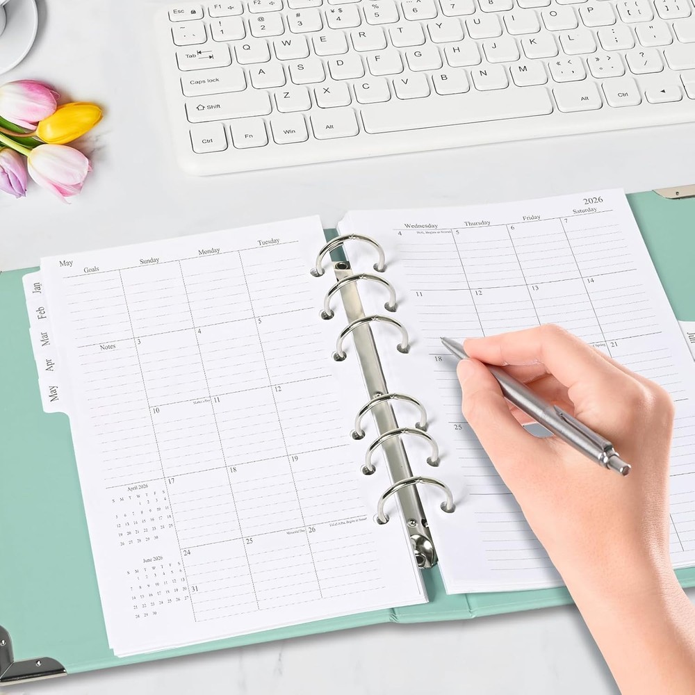2026 Monthly Planner Refill, A6 Small Size Planner Inserts for 6 Ring,