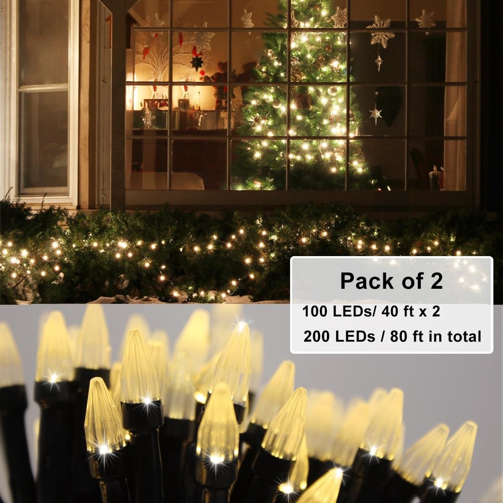 2 Pack Solar String Lights for Outside, 200 LED 80ft Total Solar Powered Stri...