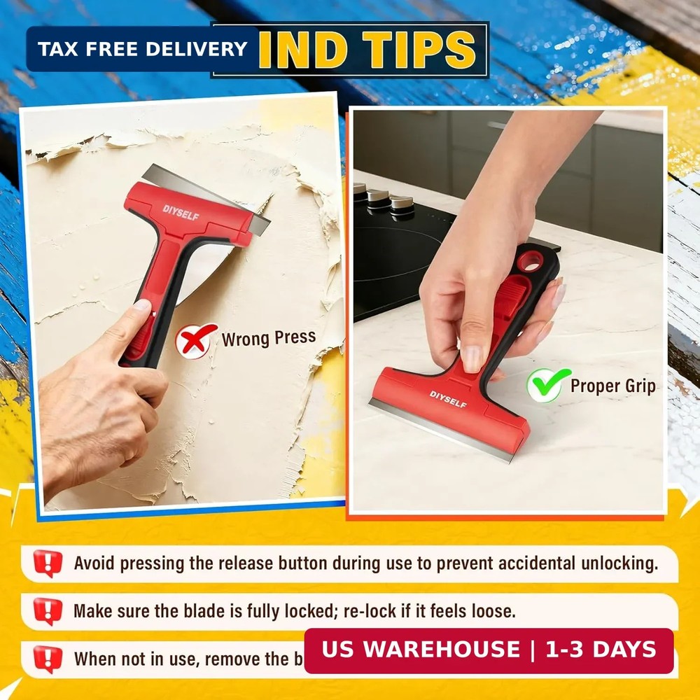 DIYSELF Razor Blade Scraper, 1 Pack Scraper Tool with 10pcs 4-Inch Blades, Razor