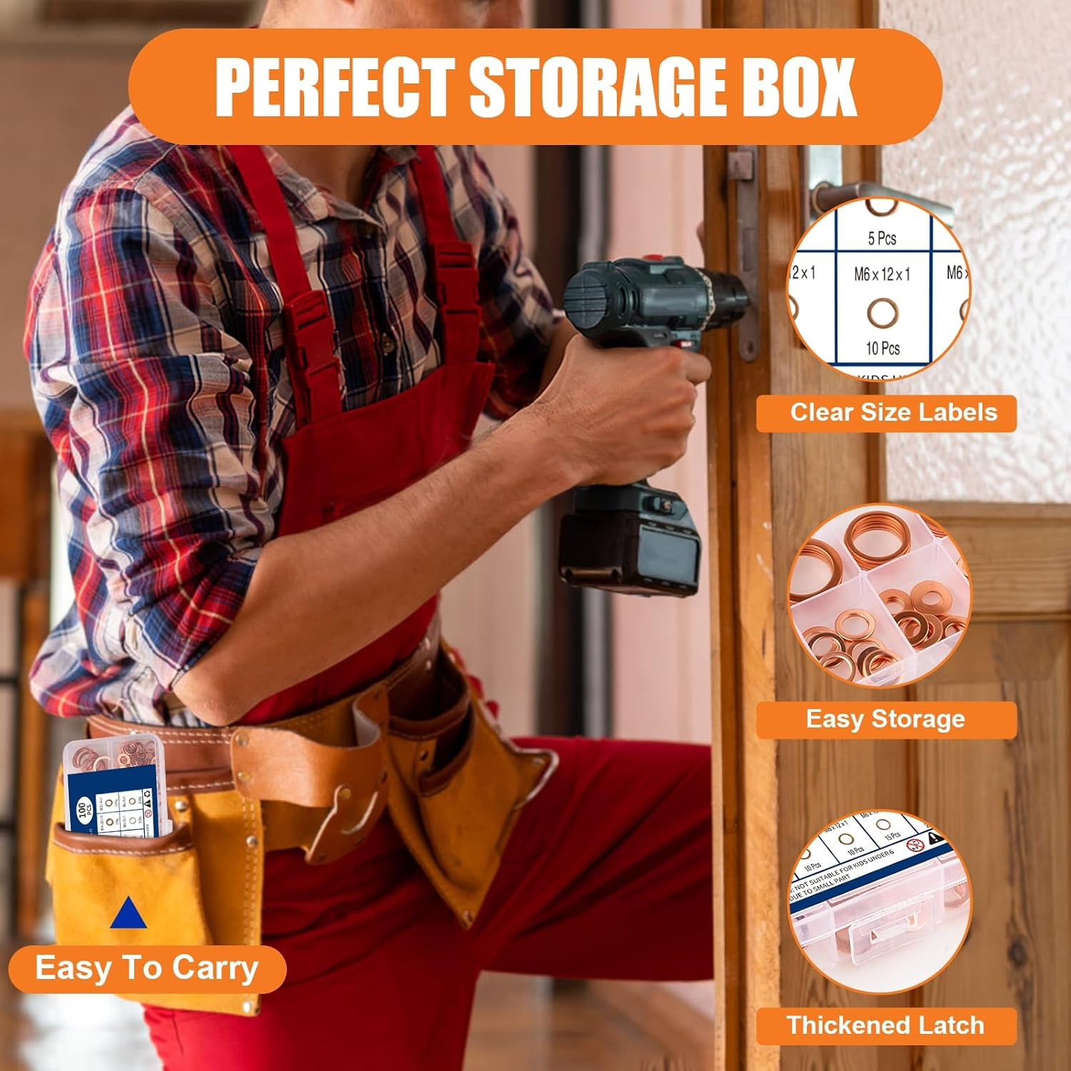 Oil Drain Plug Washer, 100 PCS Copper Crush Gasket Assortment Kit – 10 Different