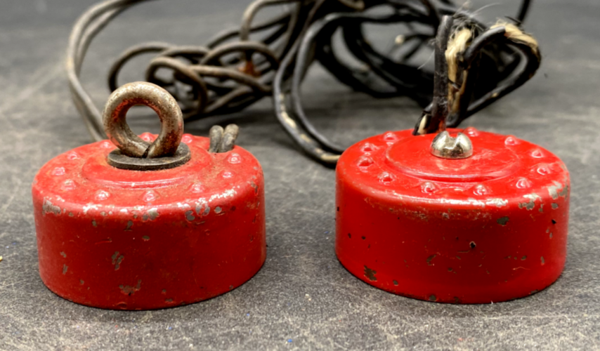(2) GILBERT ERECTOR PART MJ RED PAINTED ELECTROMAGNET W/ WIRE LEADS