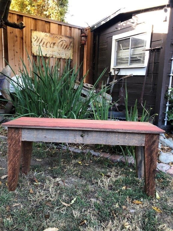 Custom Rustic Barnwood Bench wth Lights by Whatever Woodworks