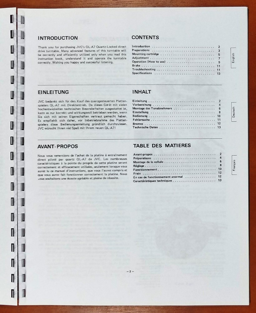 JVC QL-A7 Turntable Owners Manual