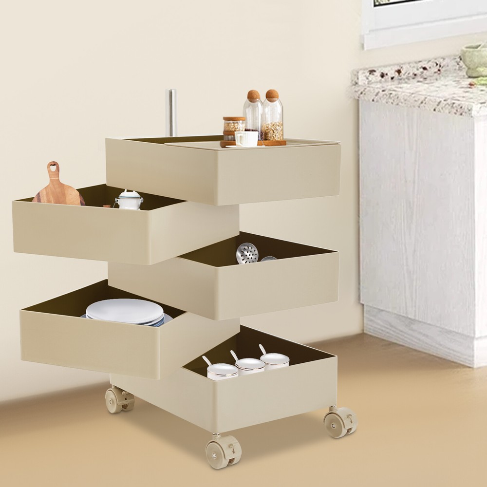 Khaki Rotating Storage Rack 360?? Rotating Sofa Side Cabinet Metal ABS