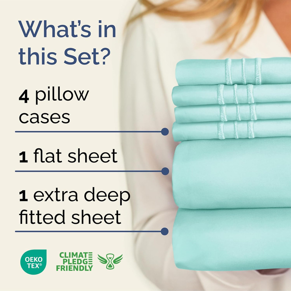 Extra Deep Queen Sheet Set - 6 Piece Breathable & Cooling Sheets - Hotel Luxury