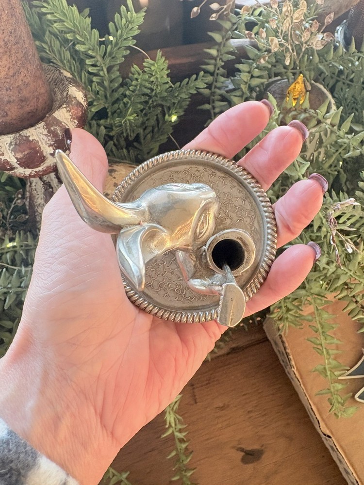 Vintage Seba Ring Cuff Link Holder Silver Plated Bunny Rabbit Golfer Marked Club