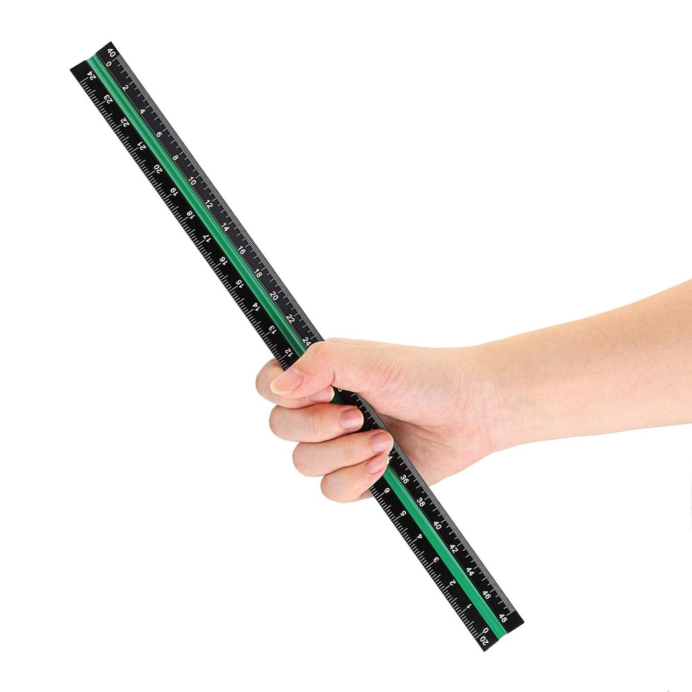 3 Pack 12 Inch Solid Aluminum Triangular Architect Scale Ruler Set, 3-Colors-Gro